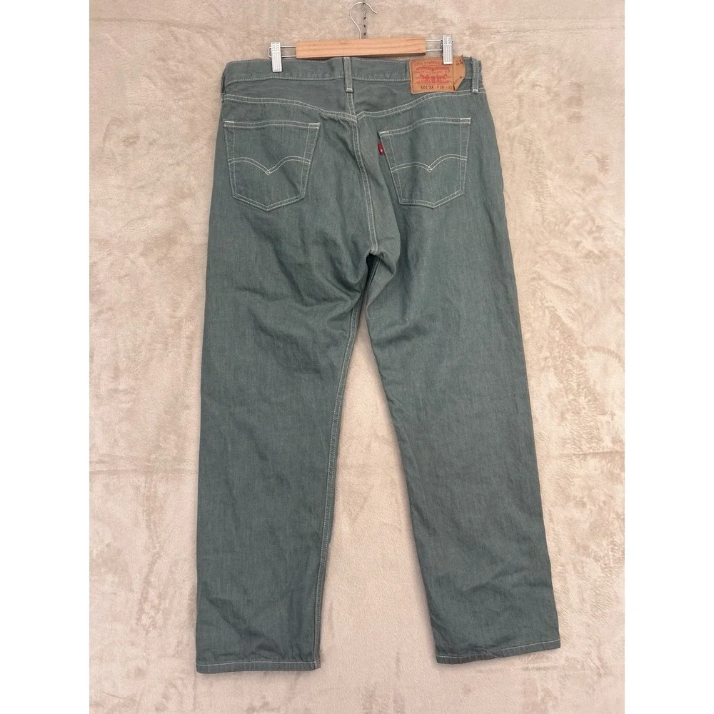 Levi's 501XX Sage Green Teal Denim Jeans Men's 38x32 Rare‎ Blank Red Tab